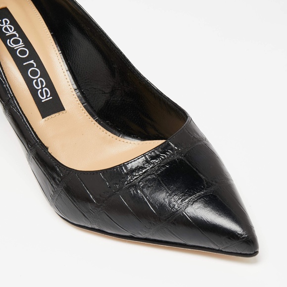 Sergio Rossi Black Croc Embossed Leather Pointed Toe Pumps Stiletto heel Shoes - Picture 6 of 16